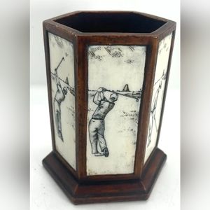 Vintage Enesco 2002 Ceramic Golf Pen Pencil Holder Office Desk Organizer